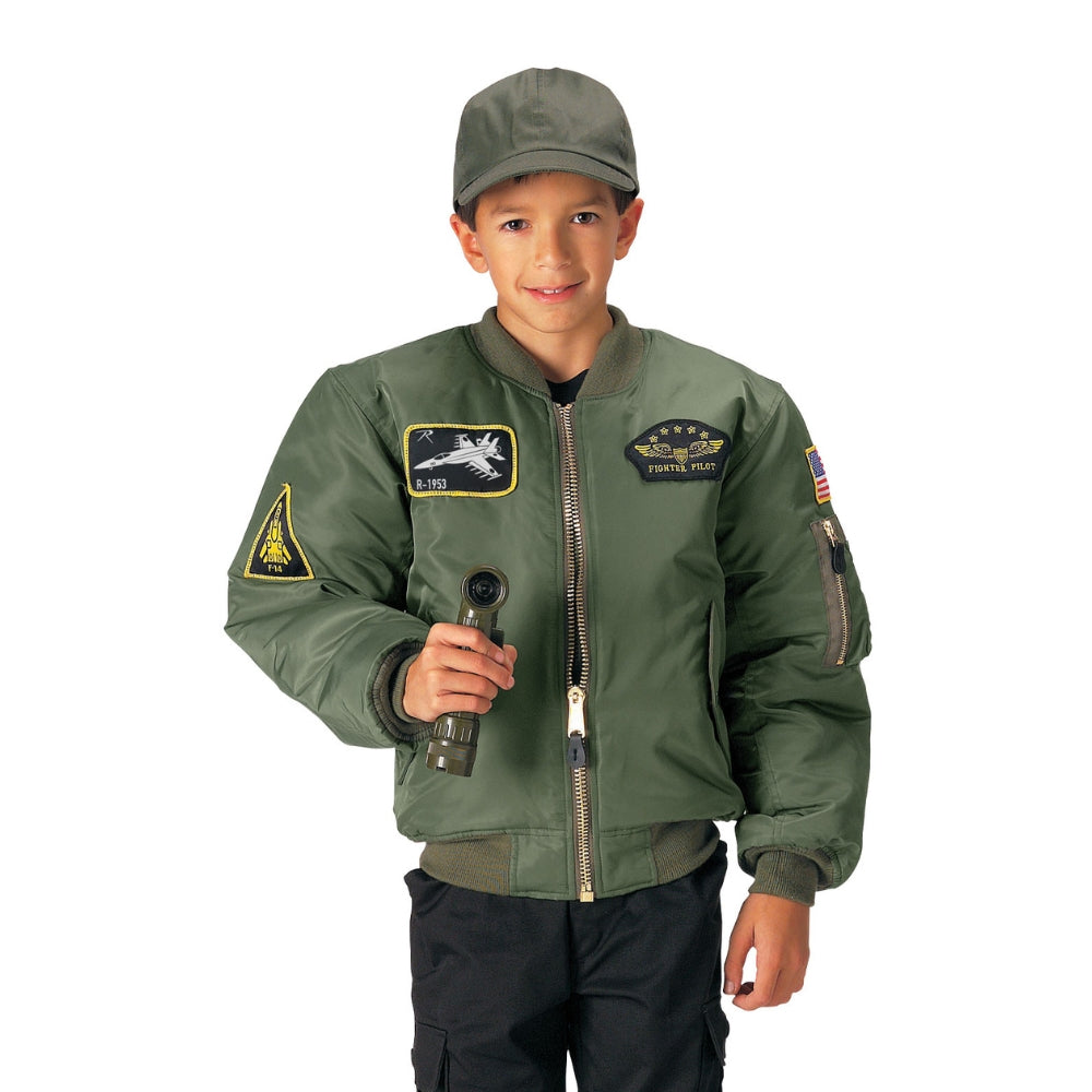 Rothco Kids Flight Jacket With Patches (Sage Green) - 3