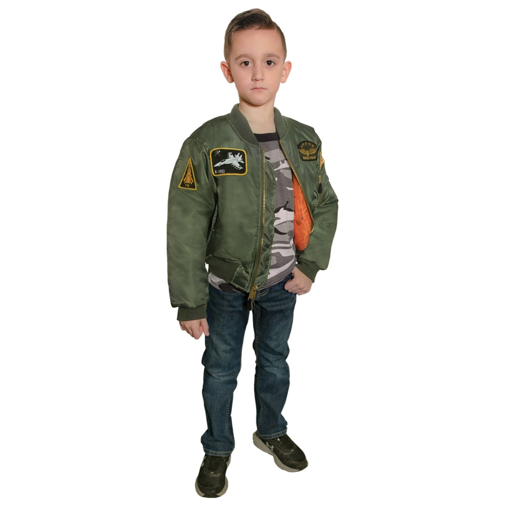 Rothco Kids Flight Jacket With Patches (Sage Green) - 4