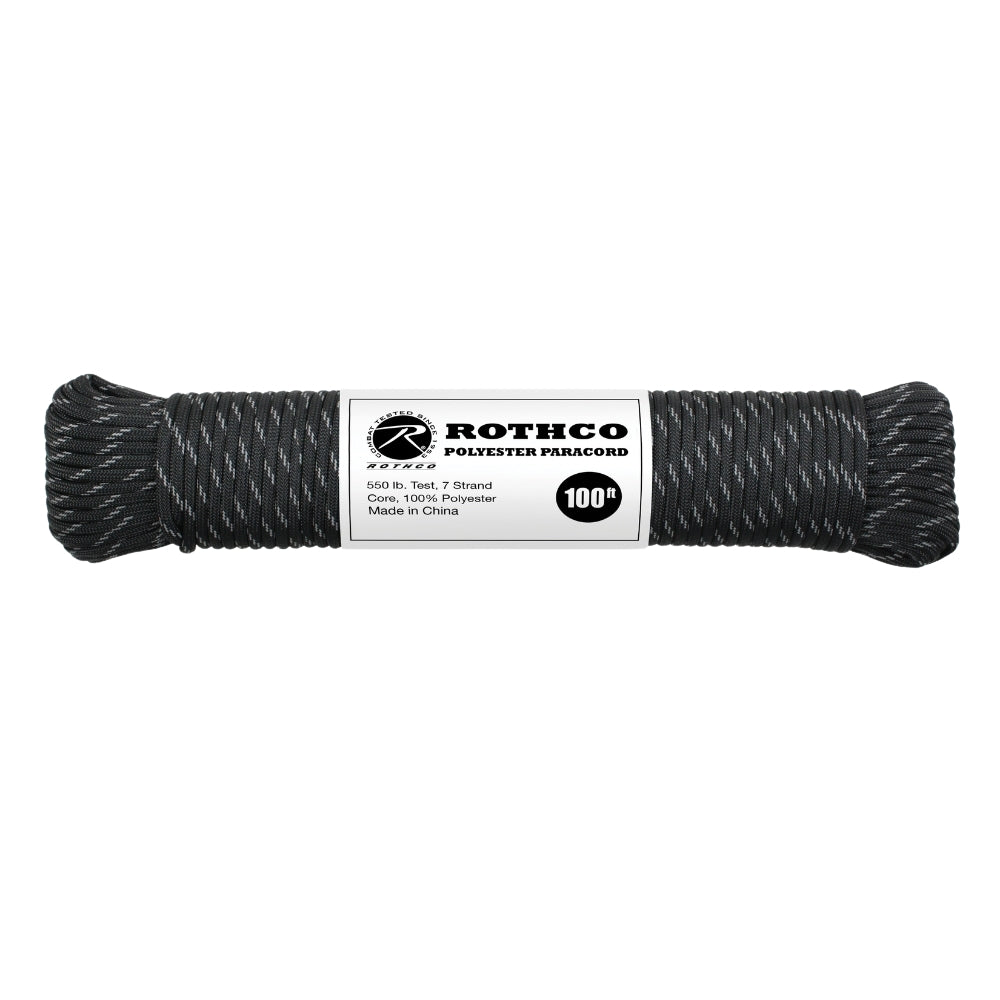 Rothco Polyester Paracord - Black with Reflective Tracers 613902308152