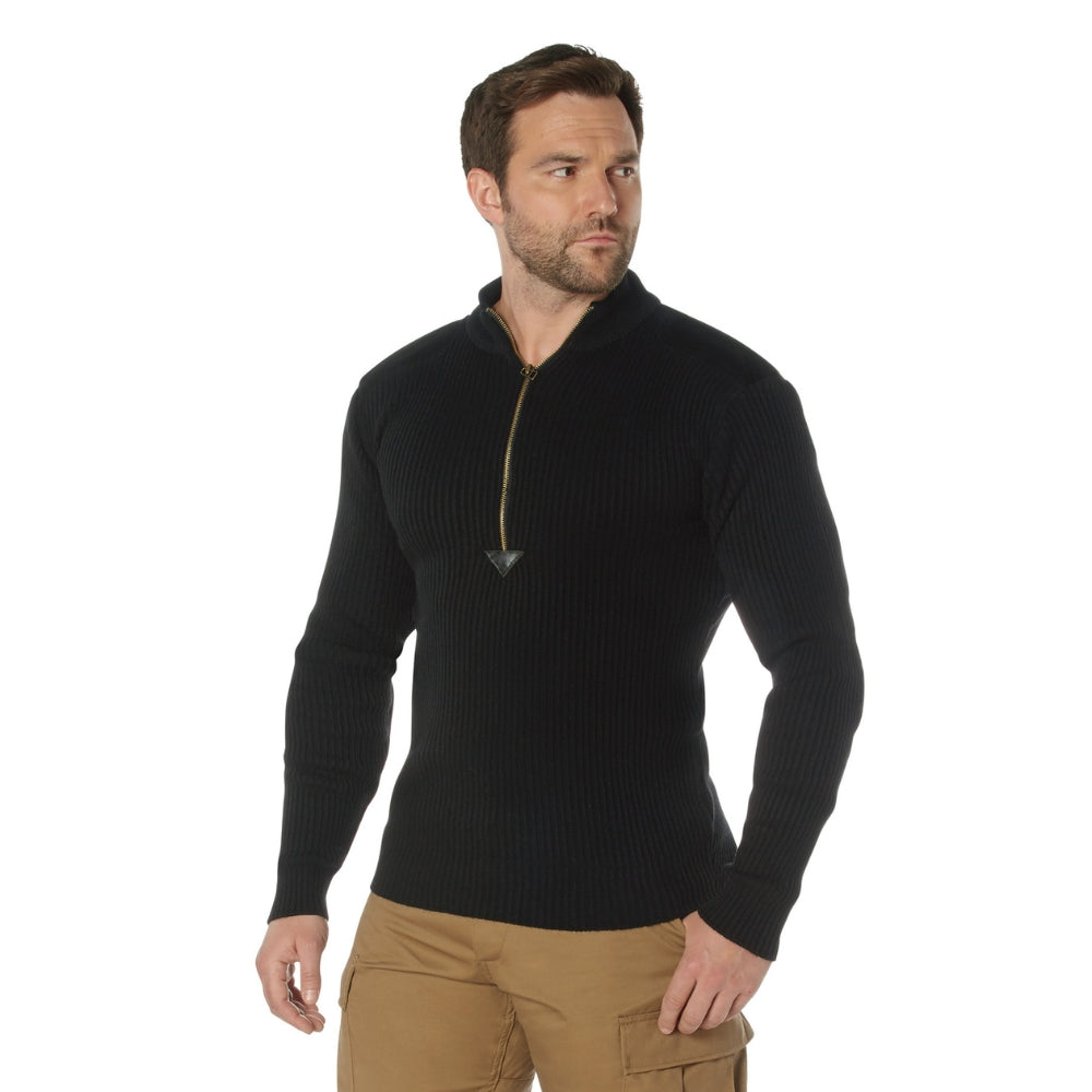 Rothco Quarter Zip Acrylic Commando Sweater (Black) - 1