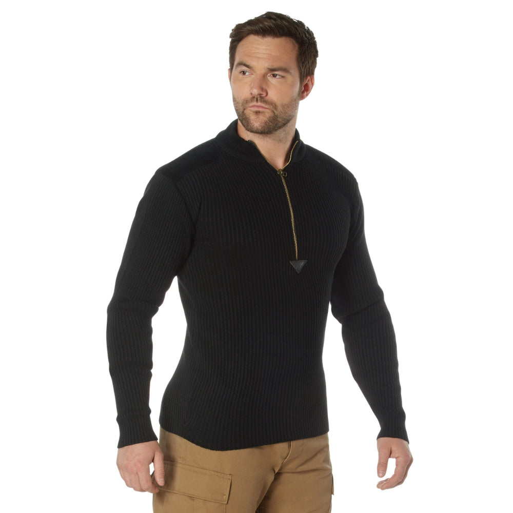 Rothco Acrylic Military V-Neck Sweater - Reinforced Shoulder/Elbow Patches, Epaulets, Black 2XL