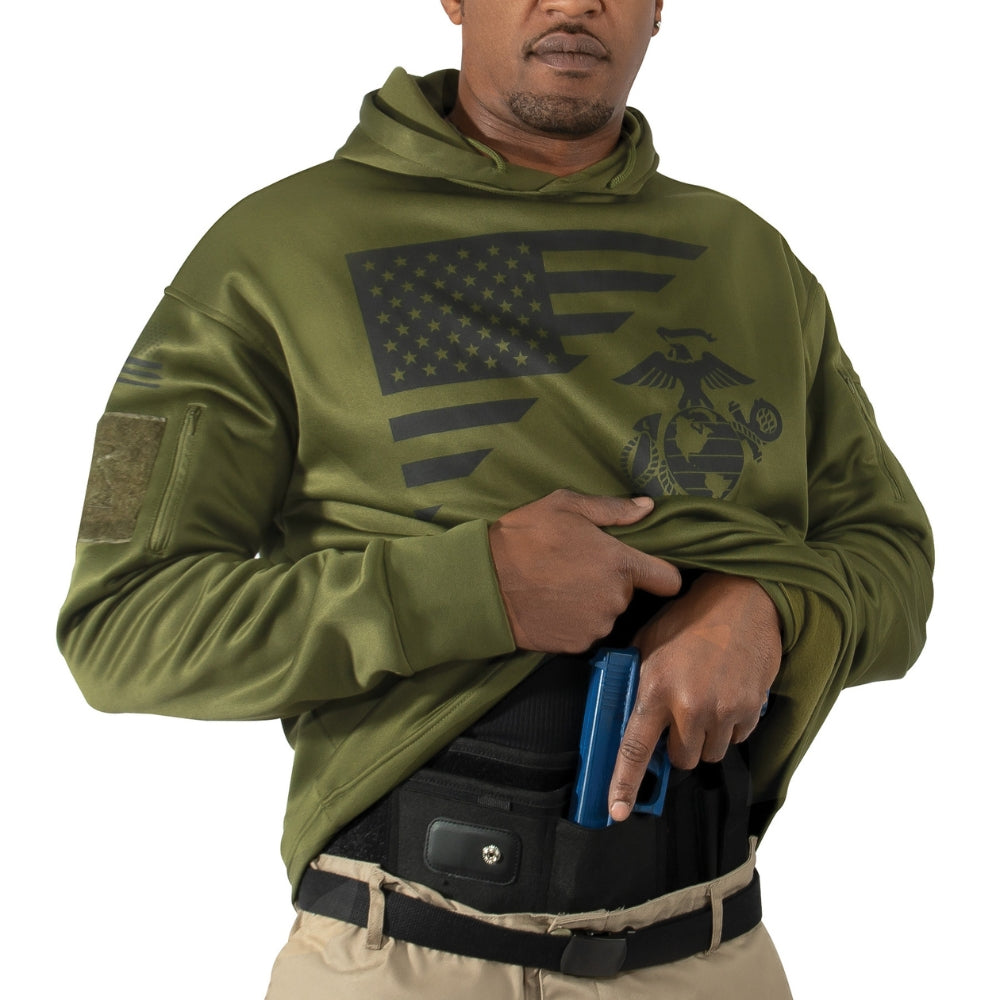 Rothco US Flag USMC Eagle Globe & Anchor Concealed Carry Hoodie (Olive Drab) - 1