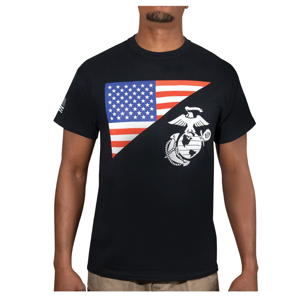 Rothco US Flag / USMC Eagle, Globe, & Anchor T-Shirt (Black) - 1