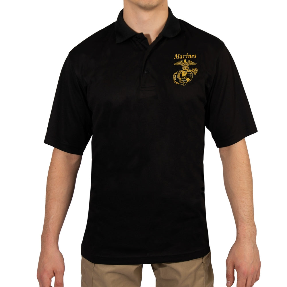 Rothco USMC Eagle, Globe & Anchor Moisture Wicking Polo Shirt - Black - 1