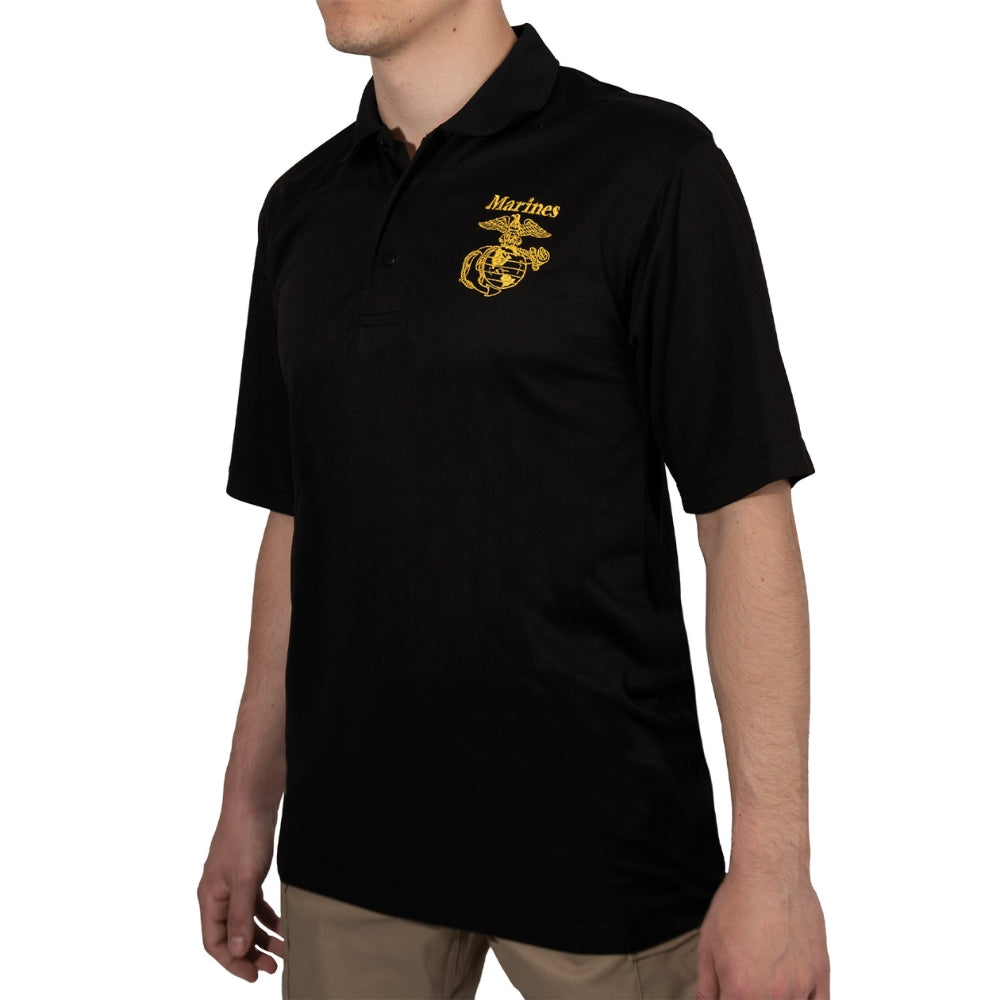 Rothco USMC Eagle, Globe & Anchor Moisture Wicking Polo Shirt - Black - 3