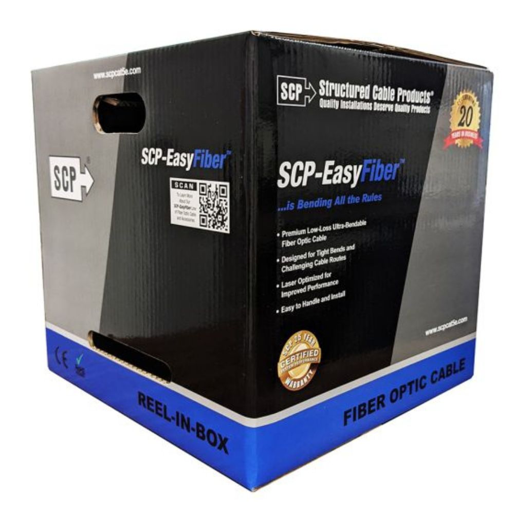 SCP EasyFiber 2 Strand OM3 Plenum Cable 1000 ft. RIB EF-OM3P-2DIST-BK