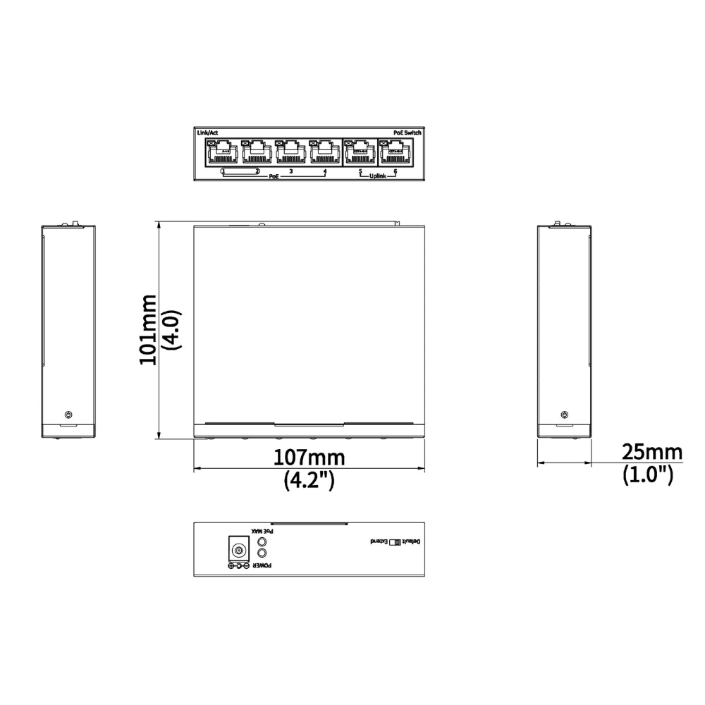 UNV NSW2020-6T-POE-IN Ethernet 4 Port 60W PoE Switch | All Security Equipment