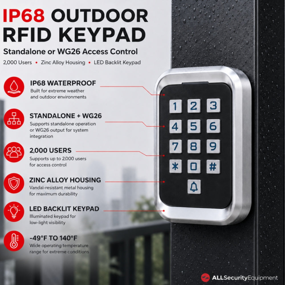ASE Modern Illuminated Outdoor Keypad with WG26 and RFID | FAS-KP70