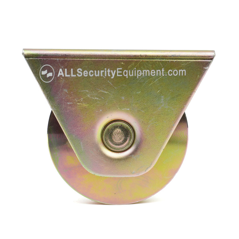 4 inch Heavy-Duty V-Groove Wheel with Bracket FAS-RM-WHL-4-GLD-B | All Security Equipment 1/4