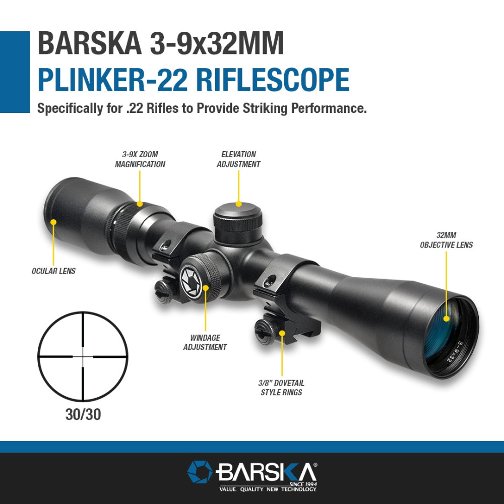 Barska 3-9x32mm Plinker-22 Rifle Scope with Rings AC10380