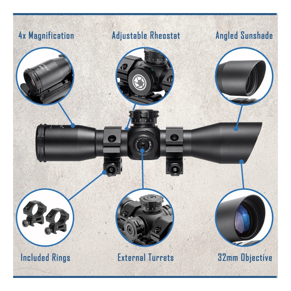 Barska 4x 32mm IR Contour External Turret Rifle Scope AC11876