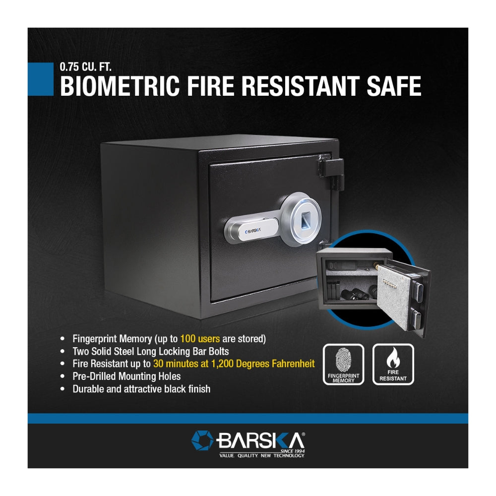 Barska Biometric Fire Resistant Security 0.75 Cu. Ft. Black AX13498