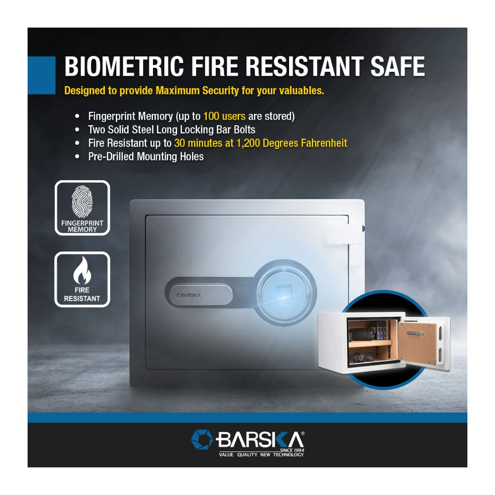 Barska Biometric Fire Resistant Security 0.75 Cu. Ft. White AX13738