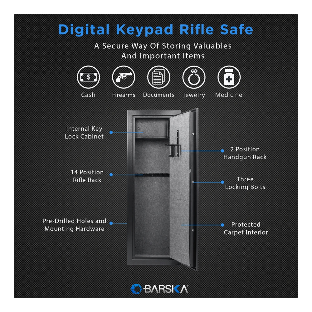 Barska Digital Keypad 14 Position Rifle Security Safe Black AX13328