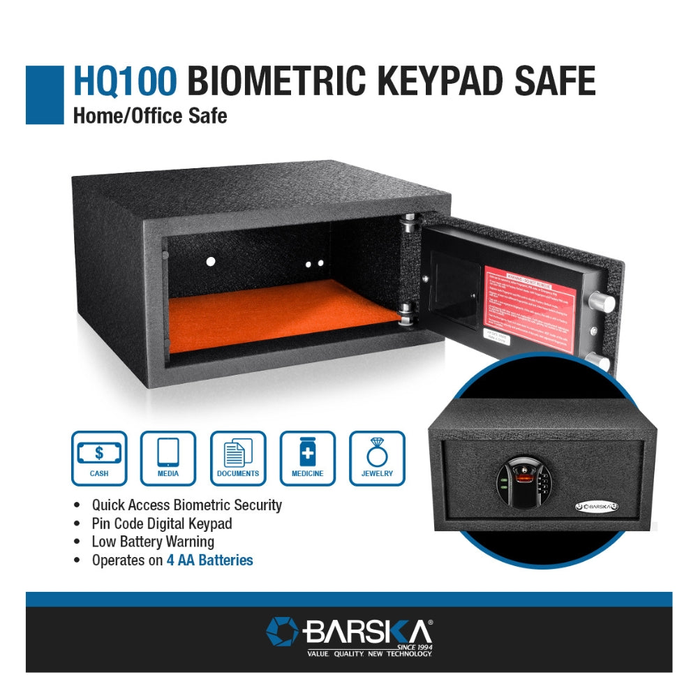 Barska HQ100 Biometric Digital Keypad Safe AX12476