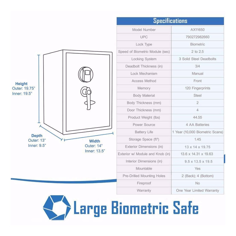 Barska Large Biometric Security Safe with Fingerprint Lock AX11650