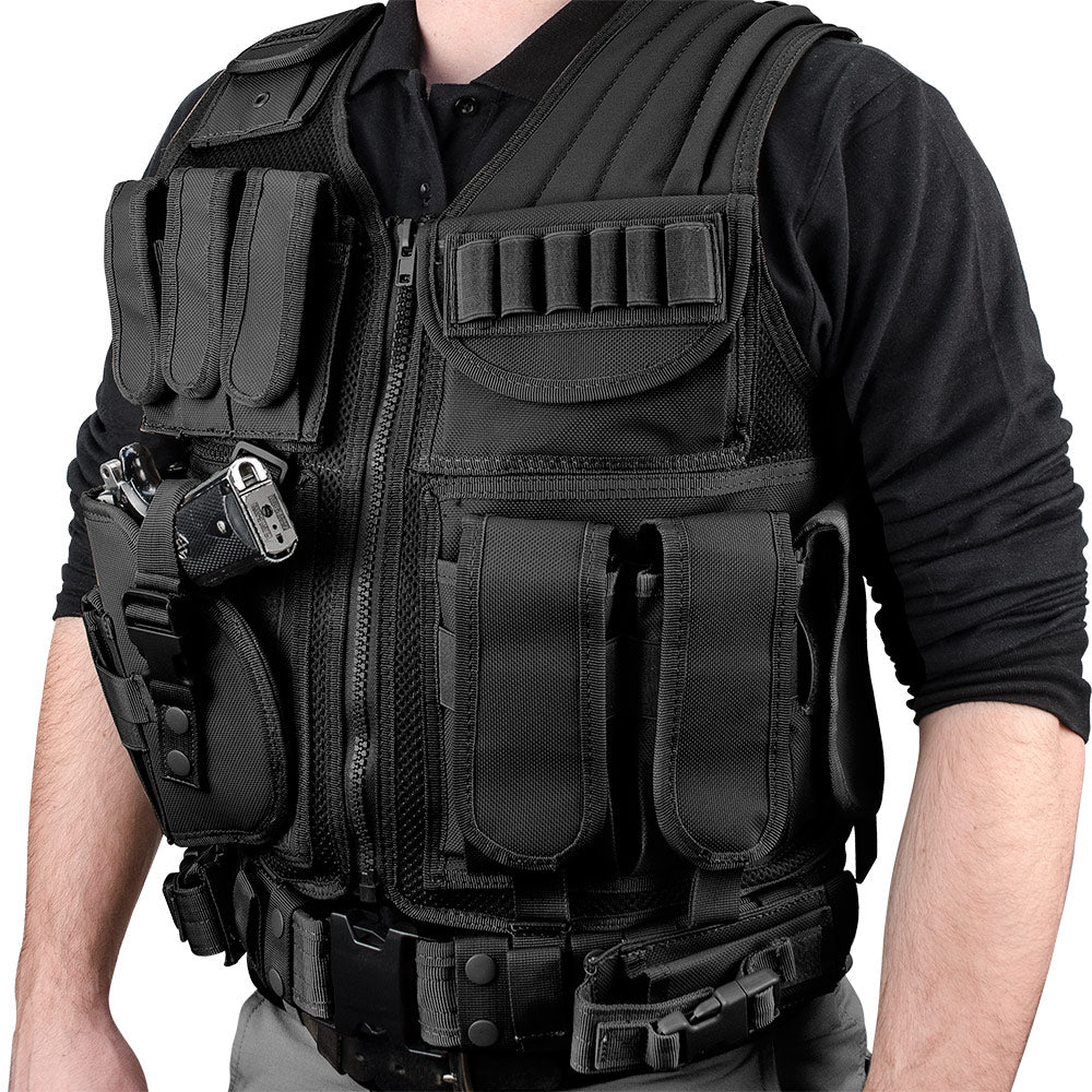 black tactical gear Barska Men's Loaded Gear VX-200 Tactical Left Hand Vest, Black, One Size