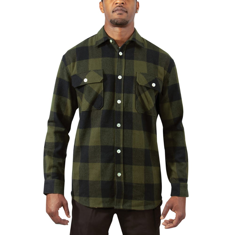 Rothco Extra Heavyweight Buffalo Plaid Flannel Shirt (Olive Drab Plaid) - 1