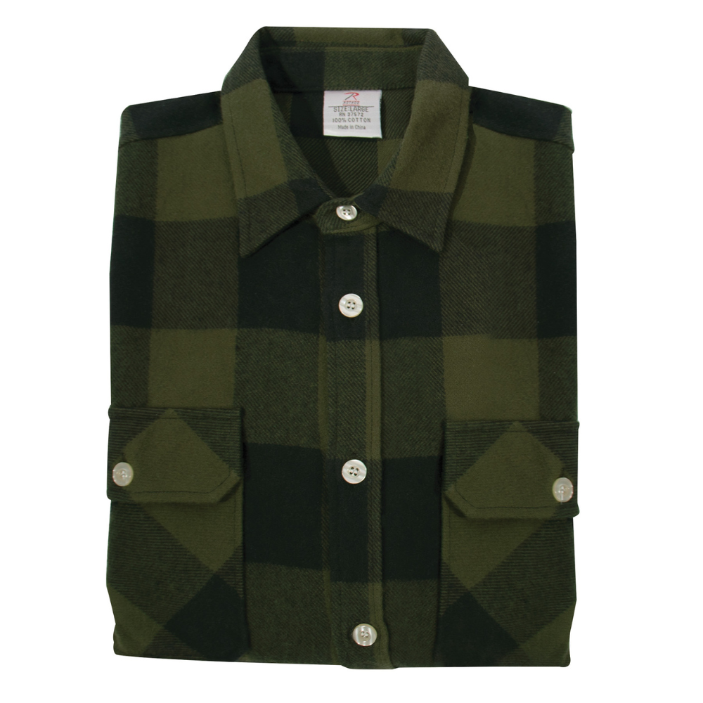 Rothco Extra Heavyweight Buffalo Plaid Flannel Shirt (Olive Drab Plaid