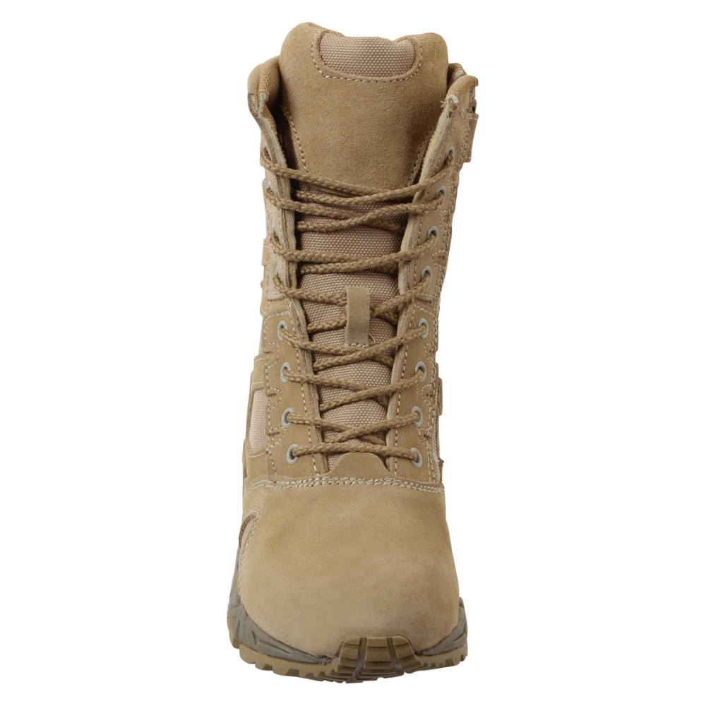 Tan military boots with 2025 zipper
