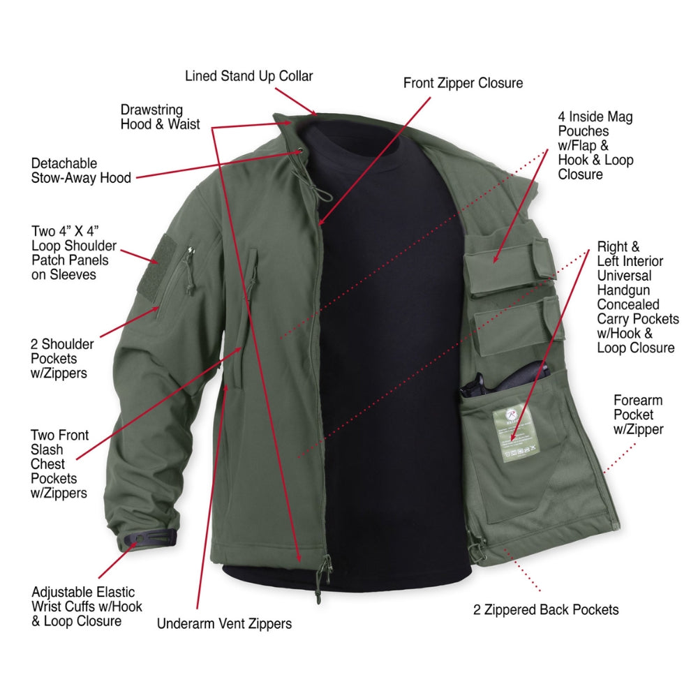 Rothco Concealed Carry Soft Shell Jacket (Olive Drab) - 2